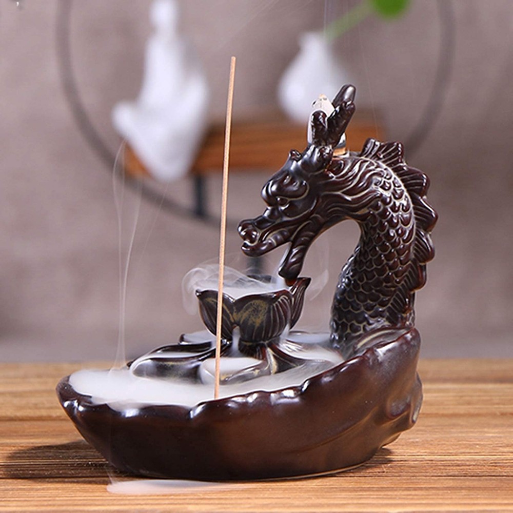 Dragon Incense Waterfall Burner Ceramic Backflow Holder Classic Style