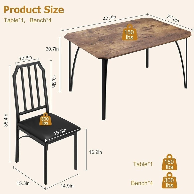 Stylish Small Dining Table Set 4 W/ Chamfer Design & Comfortable Chairs New