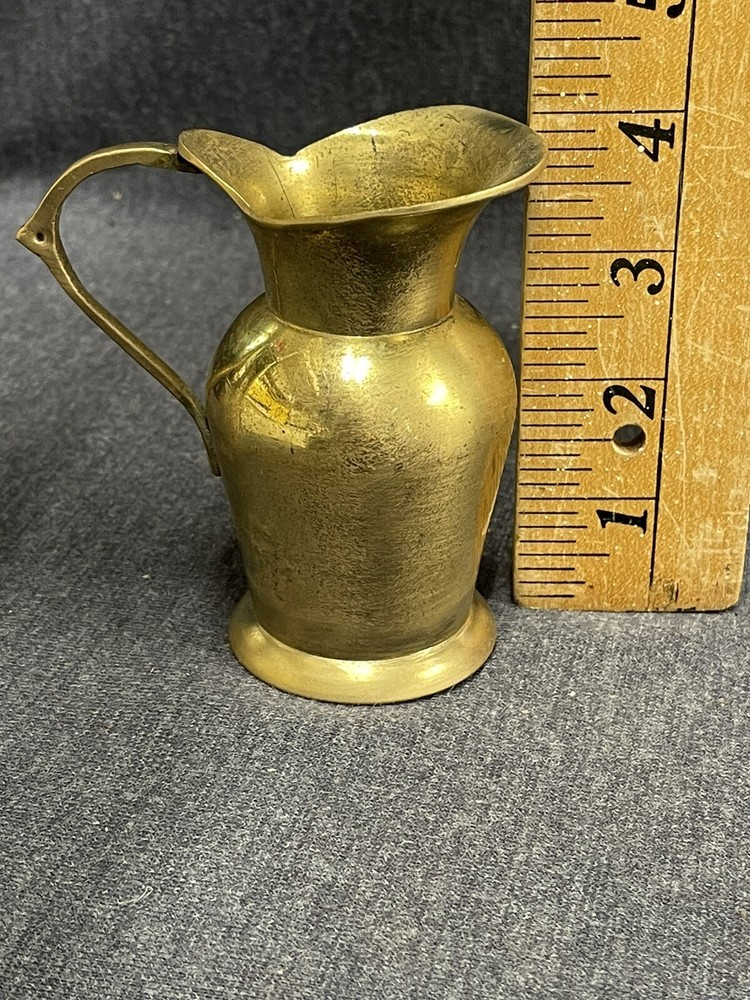 Small Brass Creamer With Handle 4” Tall Heavy