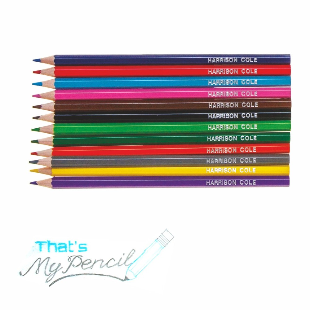 12 Hexagonal Colouring/Coloured Personalised Pencils Embossed with Name