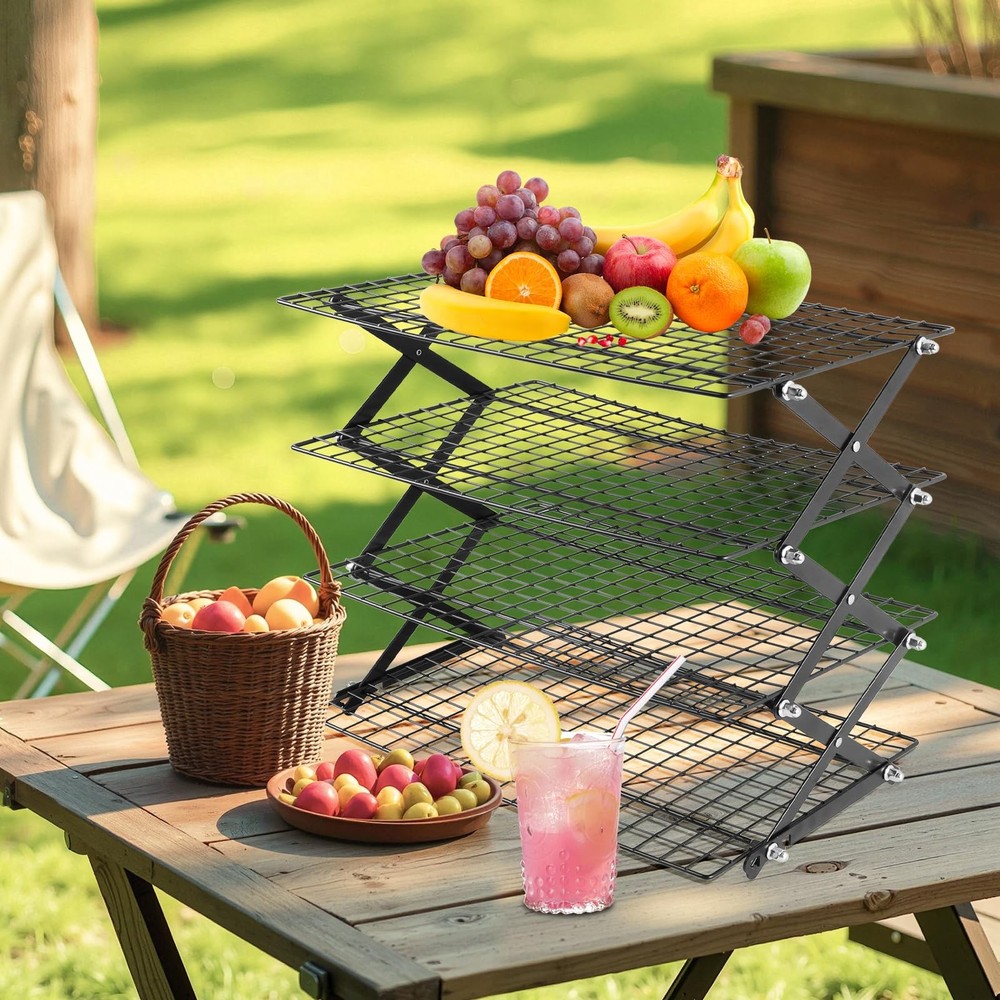 4-Tier Collapsible Cooling Rack with Adjustable 3 Setting, Wire Cooling Roast...