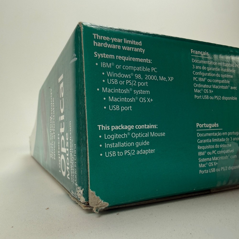 Logitech Optical 3 Button Mouse PC Mac 931145-0403 Vintage Computing NOS