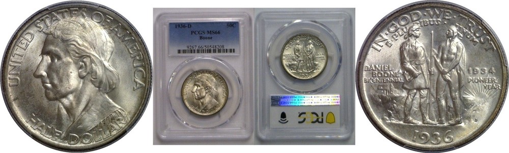 1936-D Boone Commemorative Half Dollar    PCGS MS-66