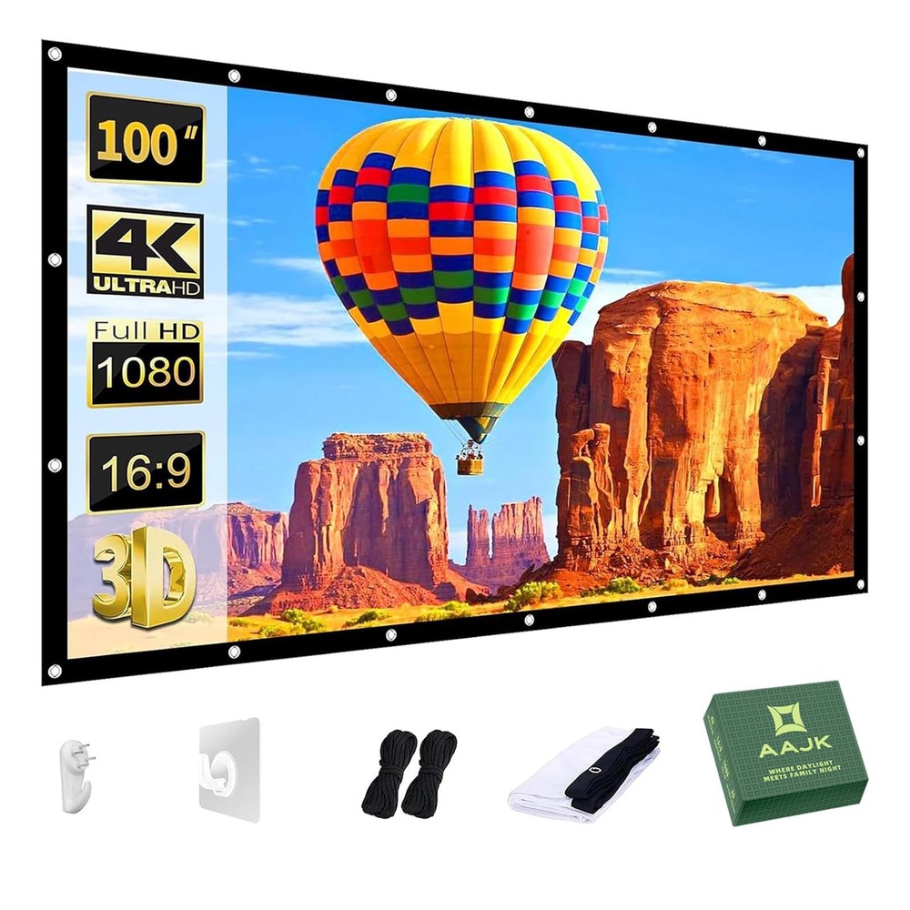 100 Inch Foldable Projector Screen 16:9 Washable