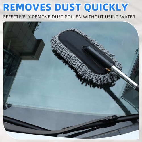 Pack Microfiber Car Duster Exterior Scratch Free with Extendable 2 Blue Gray