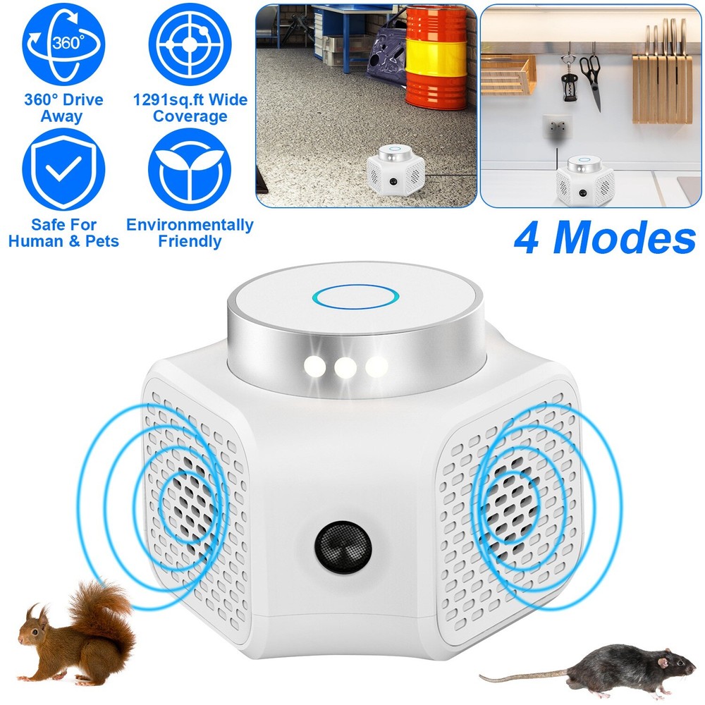 360° Ultrasonic Mouse Repellent Squirrel Repeller Rodent Detector Rat Deter US