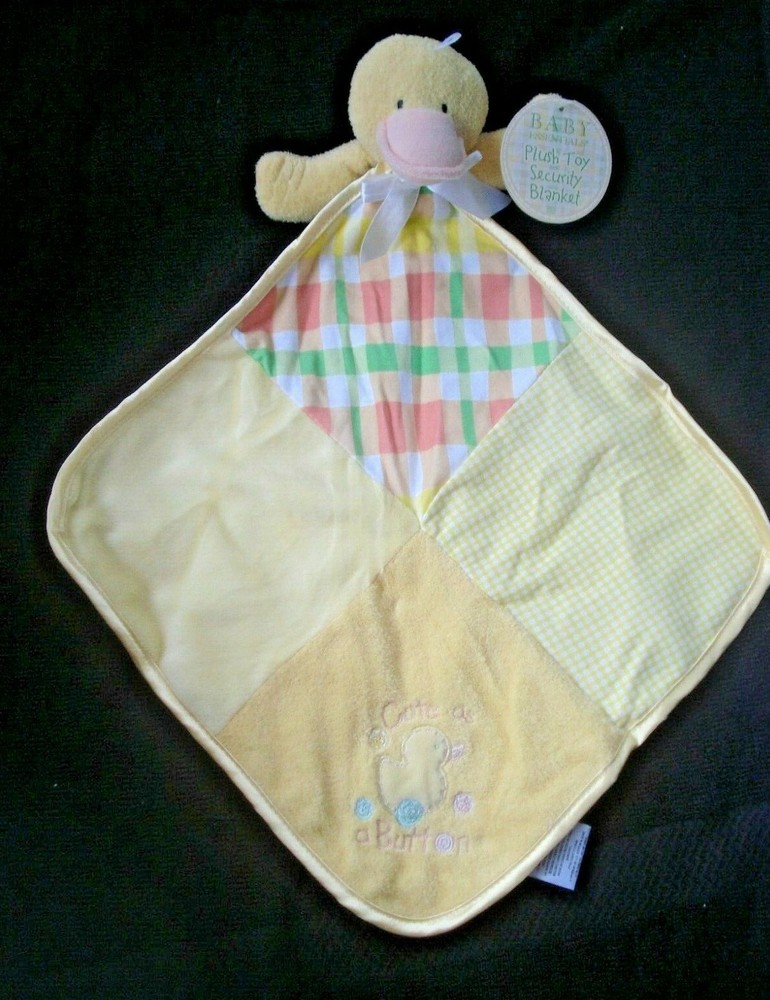 Baby Essentials Yellow Duck Patchwork Security Blanket "Cute as a Button" NEW