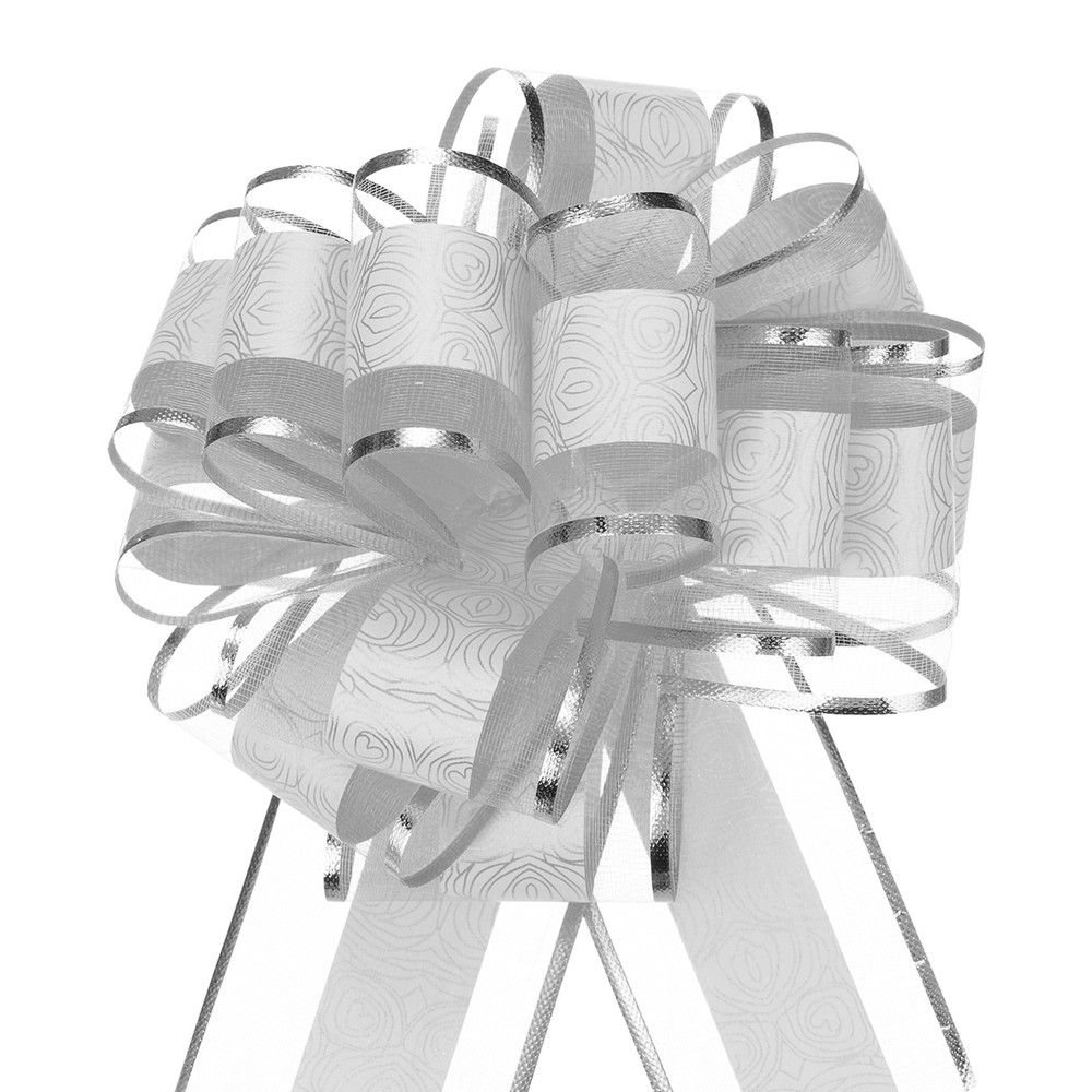 10pcs 6 Inch Large Pull Bow Gift Wrapping Bows Ribbon Organza Silver for Wedding