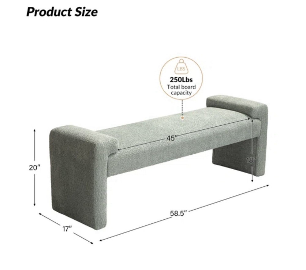 Arles is 58.5’’ W Modern Upholstered Accent Bench
