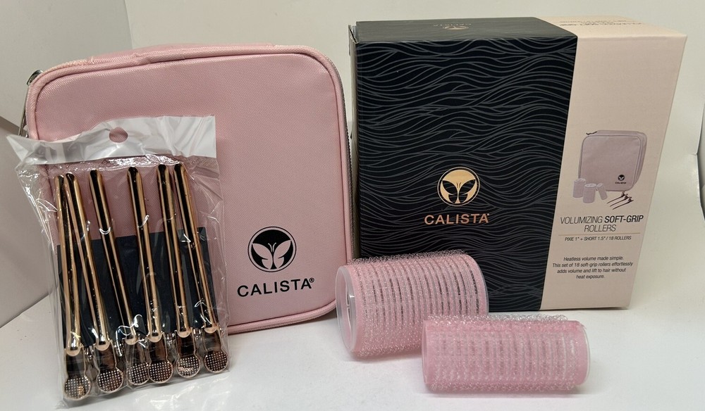 Calista Volumizing Self Grip Rollers 18 Curlers Clips Case Short Pixie NEW W/BOX