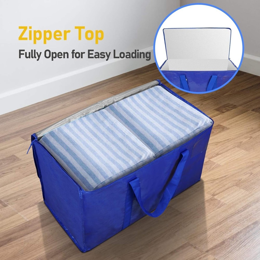 2 Pack Extra Large Heavy-Duty Moving Bags - Zip & Go Storage Solution, Blue