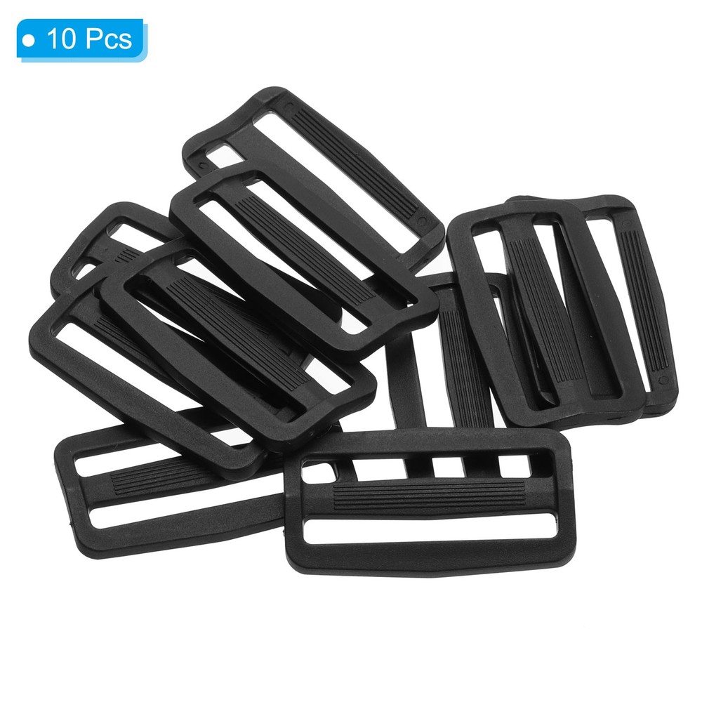 10Pack 2.0625 Inch Tri-Glide Slide Buckles Plastic Webbing Strap Fastener Black