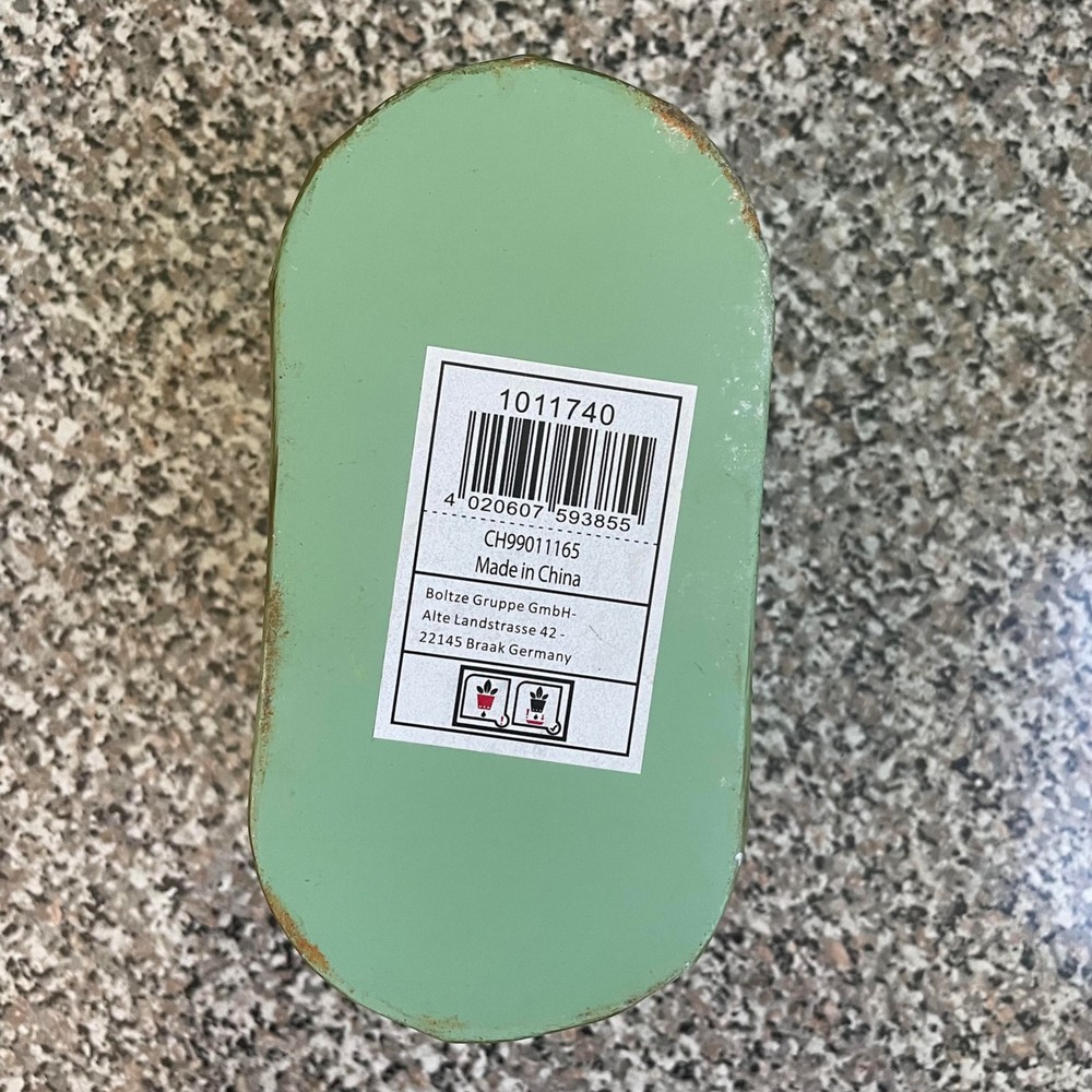 Galvanized Metal Green Oval Planter Or Storage Tin