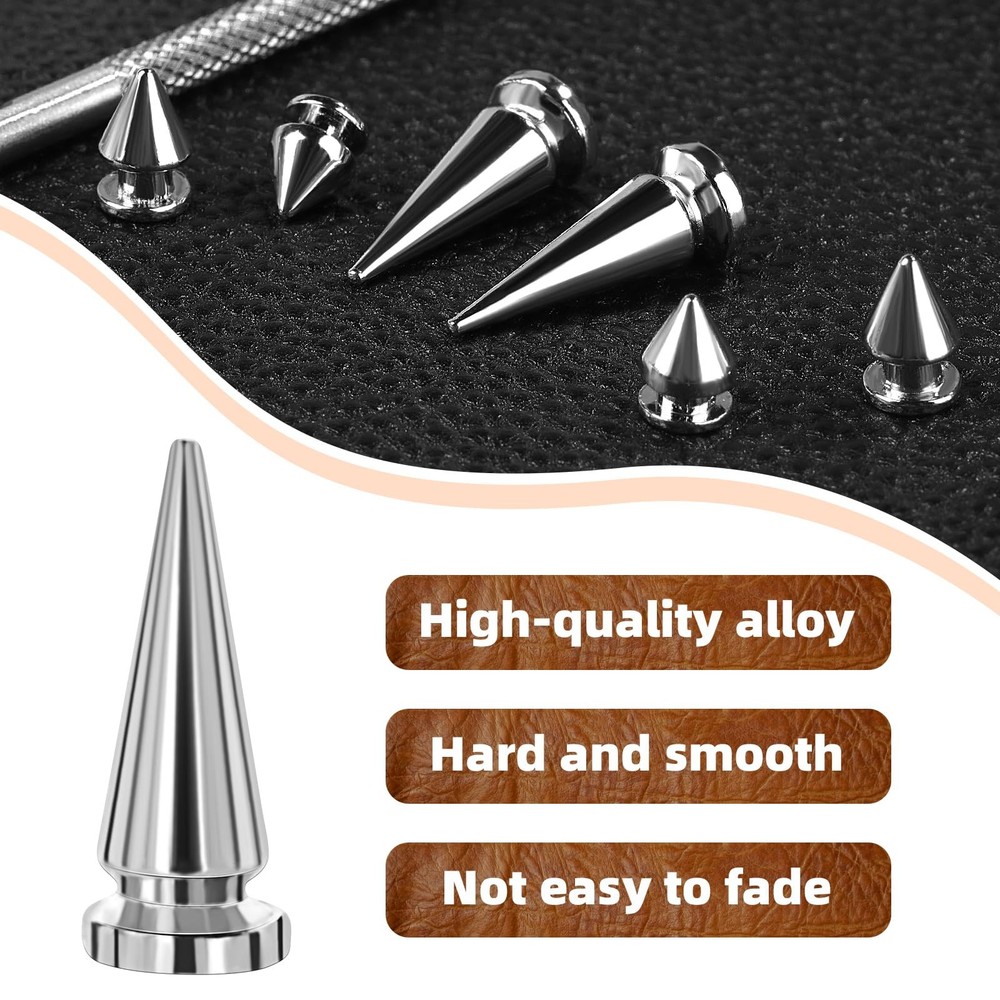 180 Pieces Multiple Sizes Cone Spikes Screwback Studs Rivets 3 Sizes Metal Tr...