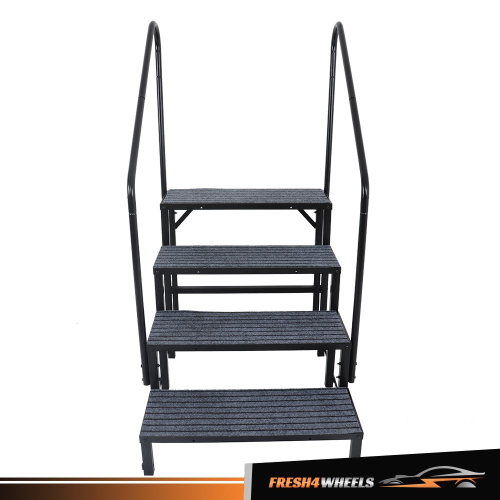 660 lbs Load Capacity RV Steps Outdoor 4 Steps with 2 Handrails w/ Step Mat