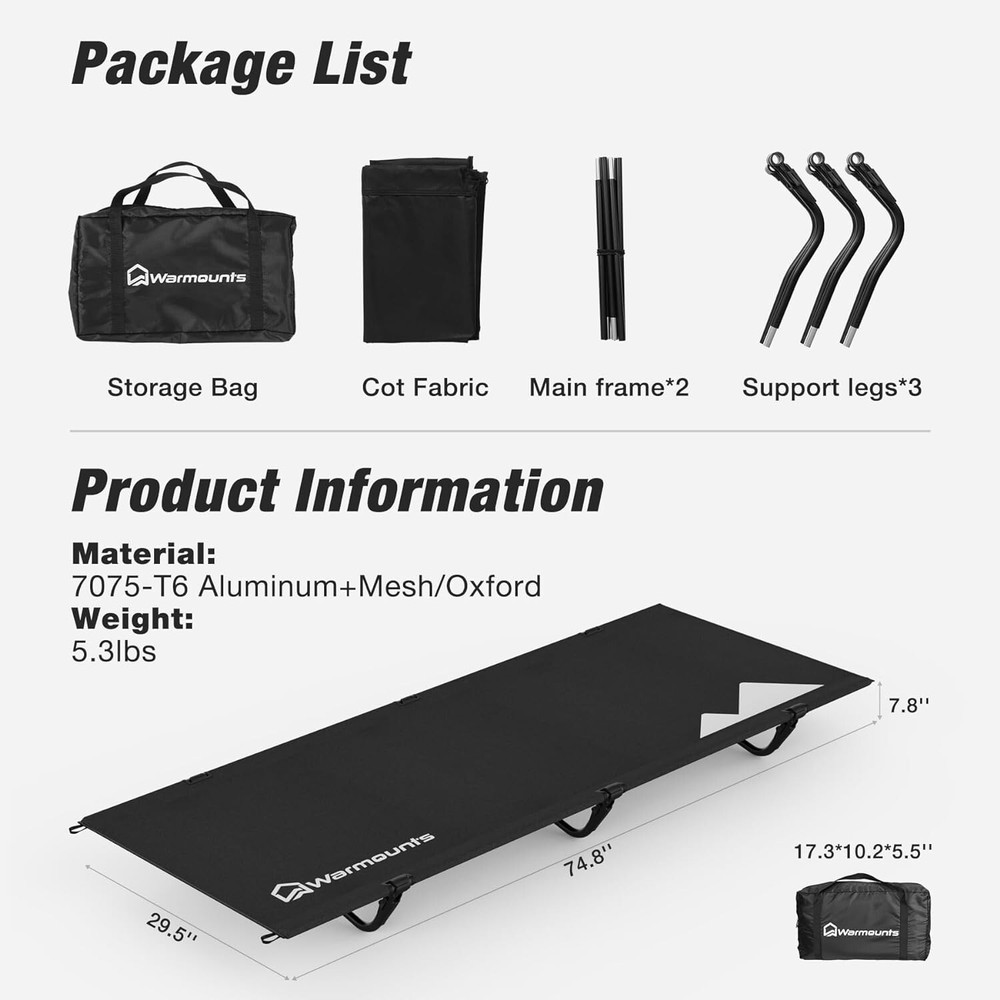 Ultralight Compact Camping Cot Pro, FullGuard Lock Structure for 30s Setup, 3...