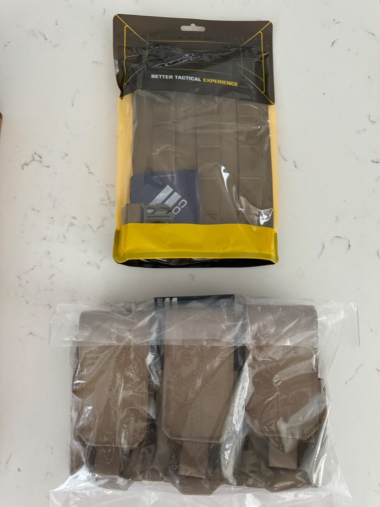 Code 11 Molle Triple Magazine Pouch & Placard Panel Set Coyote Brown/Tan (NWT)