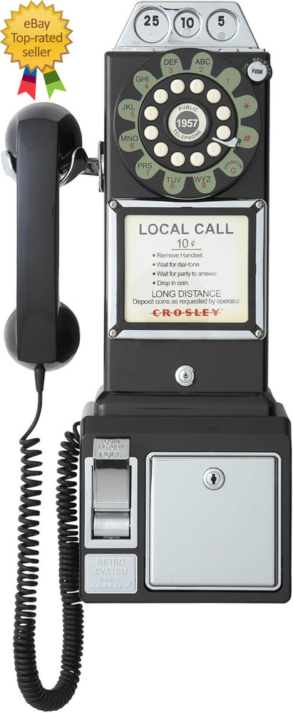 CR56-BK 1950'S Payphone with Push Button Technology, Black