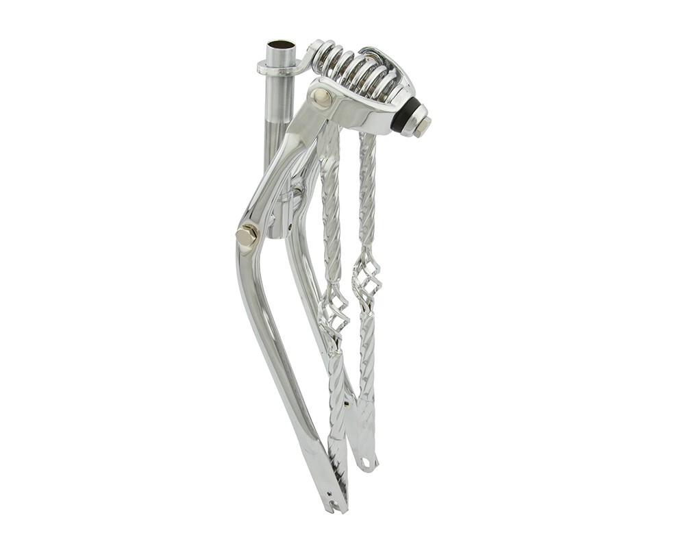 VINTAGE LOWRIDER! 20" CLASSIC SPRING FORK 1 INCH W/TWISTED CAGE BARS CHROME