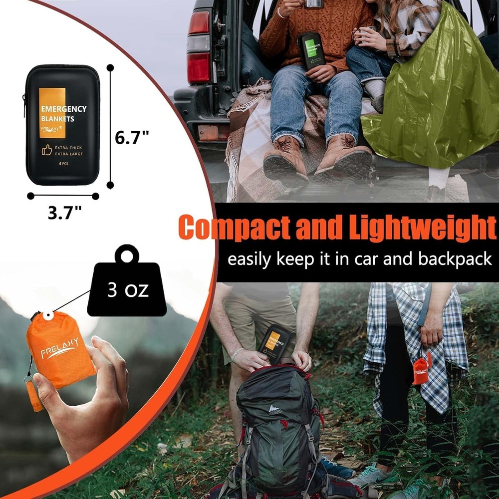Emergency Blanket 4-Pack: Extra-Thick, Waterproof & Compact Survival Gear