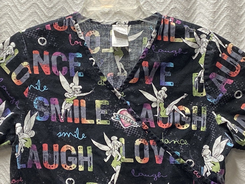 Disney Tinkerbell Multicolored Size Small Scrub Top