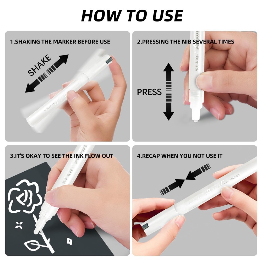 SFAIH White Paint Markers Pens - 4 Pack 2-3MM Medium Tip Medium,