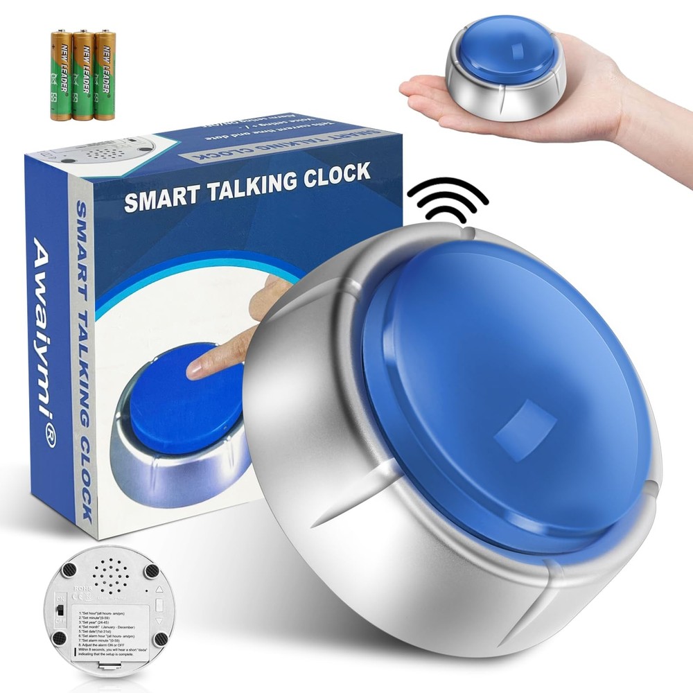 Talking Button Clock Talking Alarm Clock for Blind Talking Clock Volume Contr...