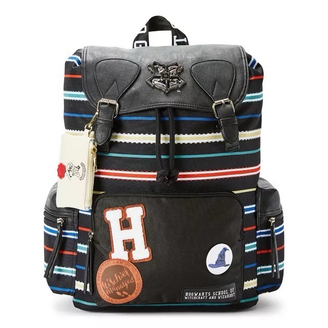 Harry Potter Black Multi-Striped Patch Rucksack Backpack