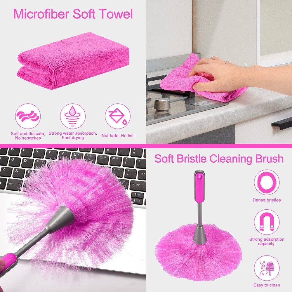 Microfiber Dusters for Cleaning, Feather Dusters with Extension Pole, Bendabl...