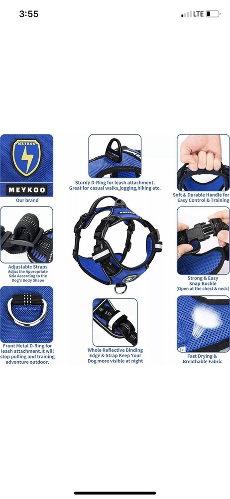 MeyKoo Dog Harness No Pull Soft Breathable,Easy Put on &Off Black Medium 🐶