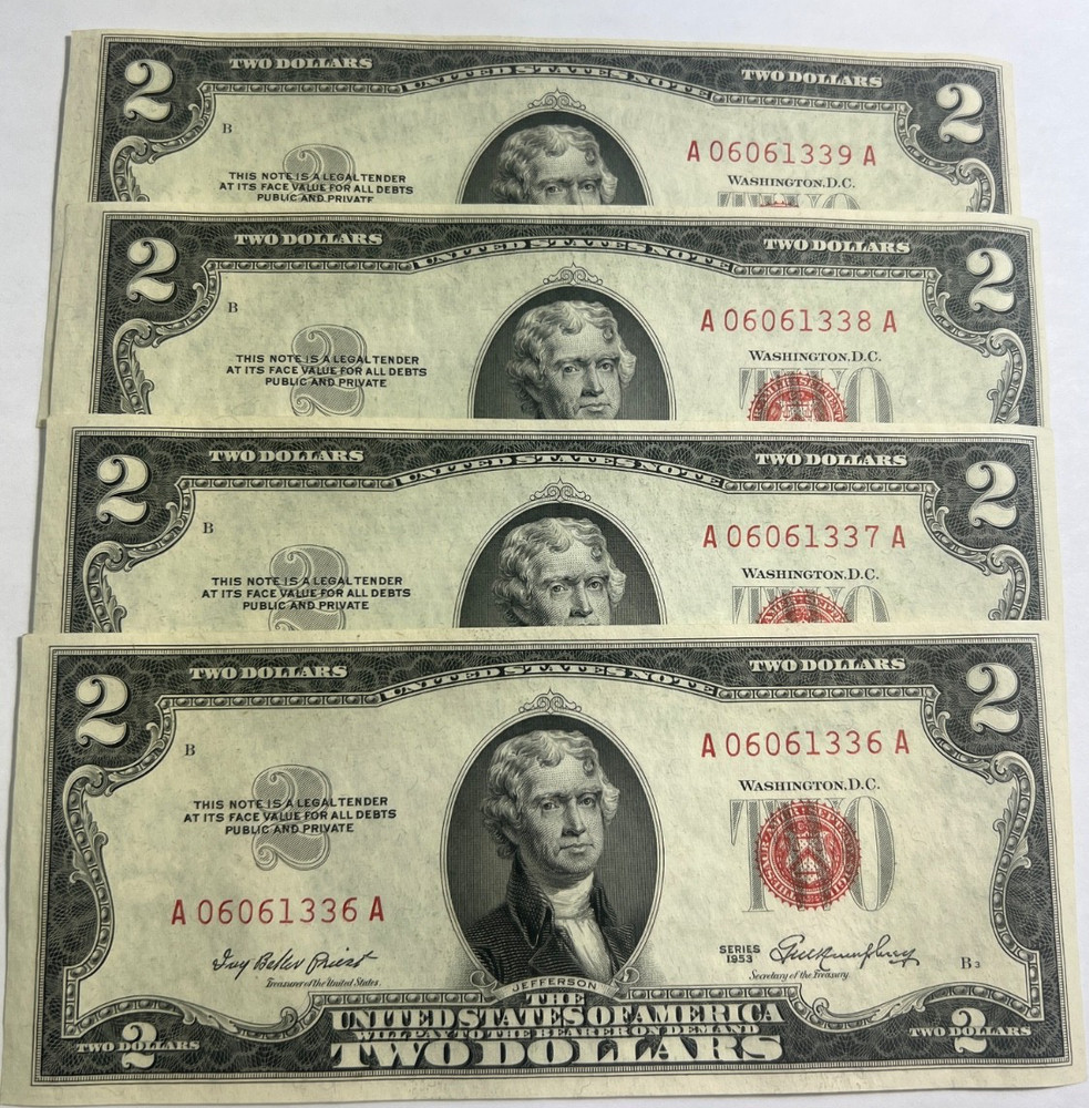 1953 $2 US Red Seal Note Consecutive LOTS 20 Notes Total Crisp & Uncirculated