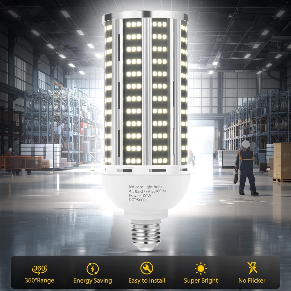 100W 2 pack LED Corn Light Bulb,(1000W Equivalent )Commercial Grade DayLight ...
