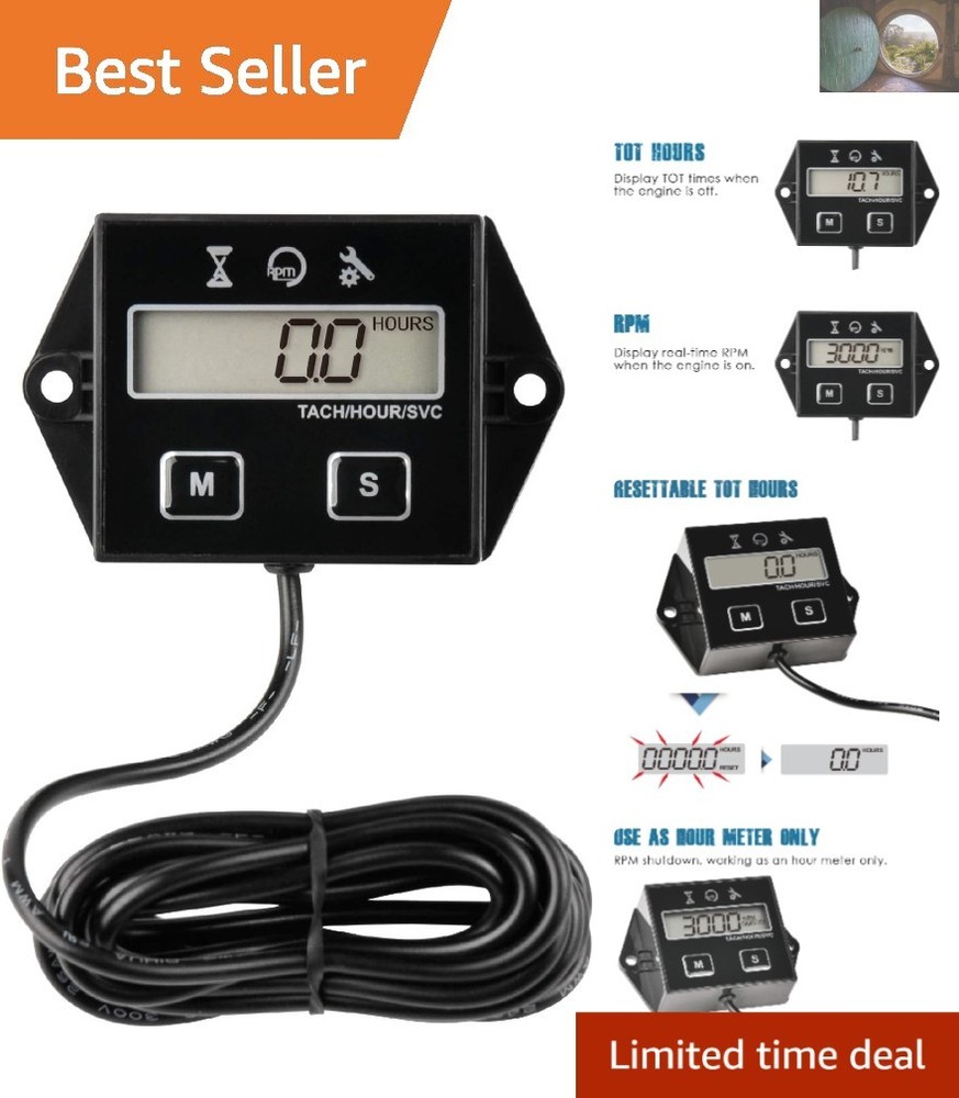 Multifunctional Hour Meter & Tachometer - Engine RPM and Maintenance Tracker