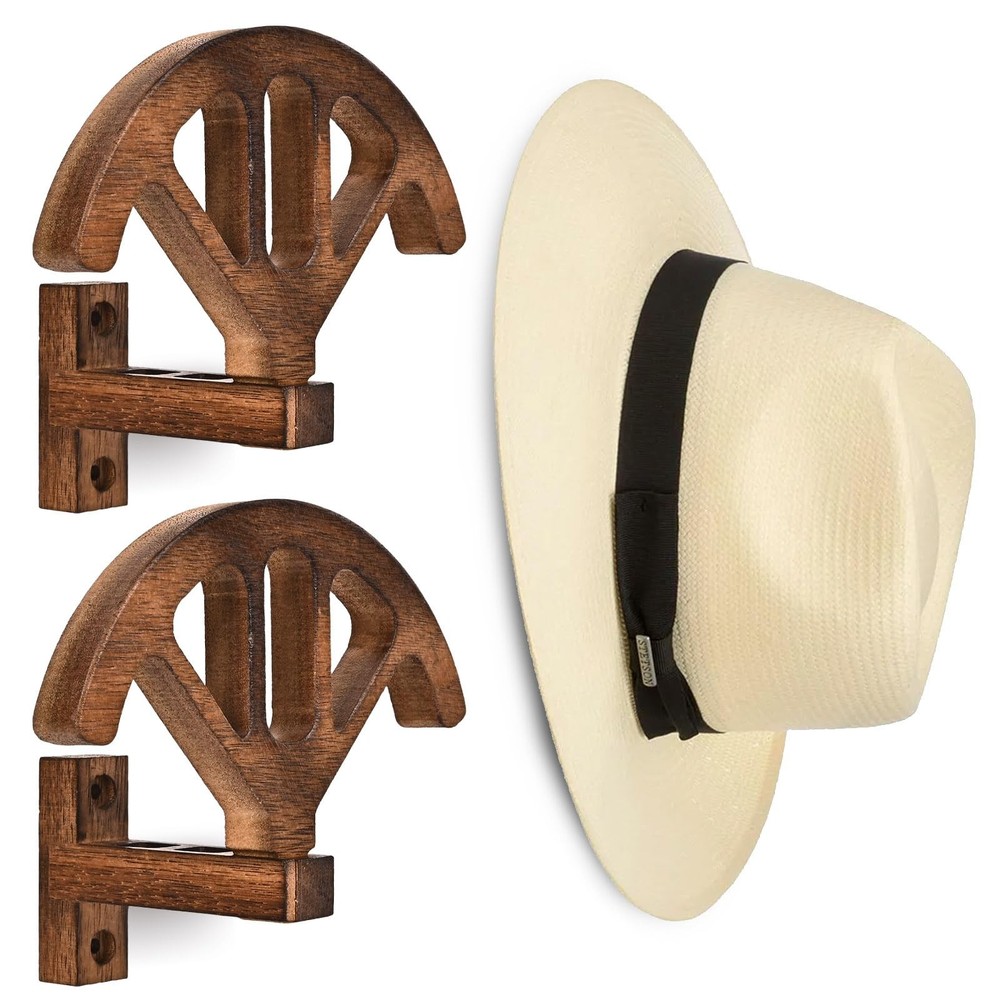 Wall Mounted Denim Hat Rack, Adjustable Shape Retention 2 Pack, brown