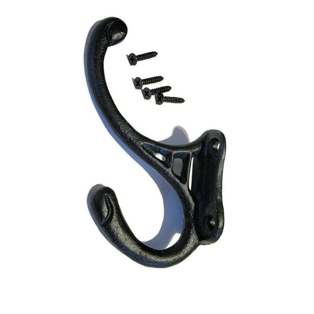 Coat Hook - Black Cast Iron Front Mount Coat Hook for Hall Tree