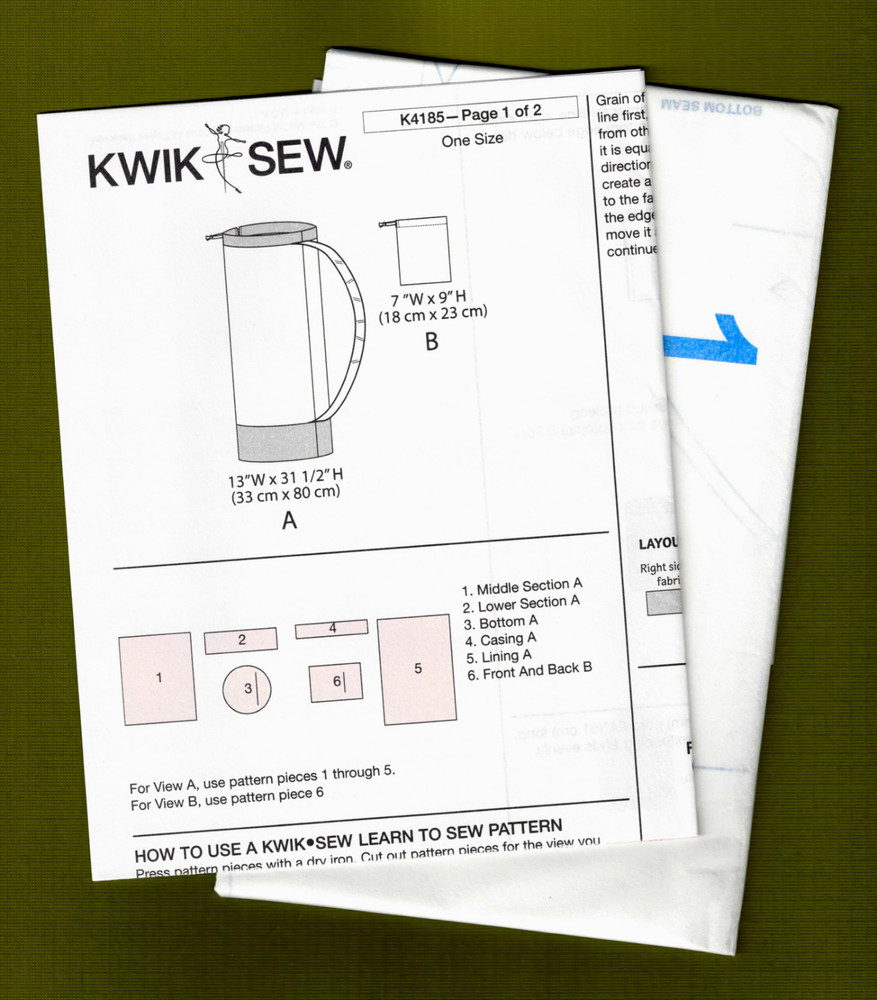Laundry Bag & Drawstring Bag, Very Easy "Learn-to-Sew" Kwik Sew Pattern 4185