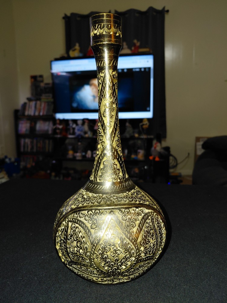 Vintage Middle Eastern Etched Brass Vase