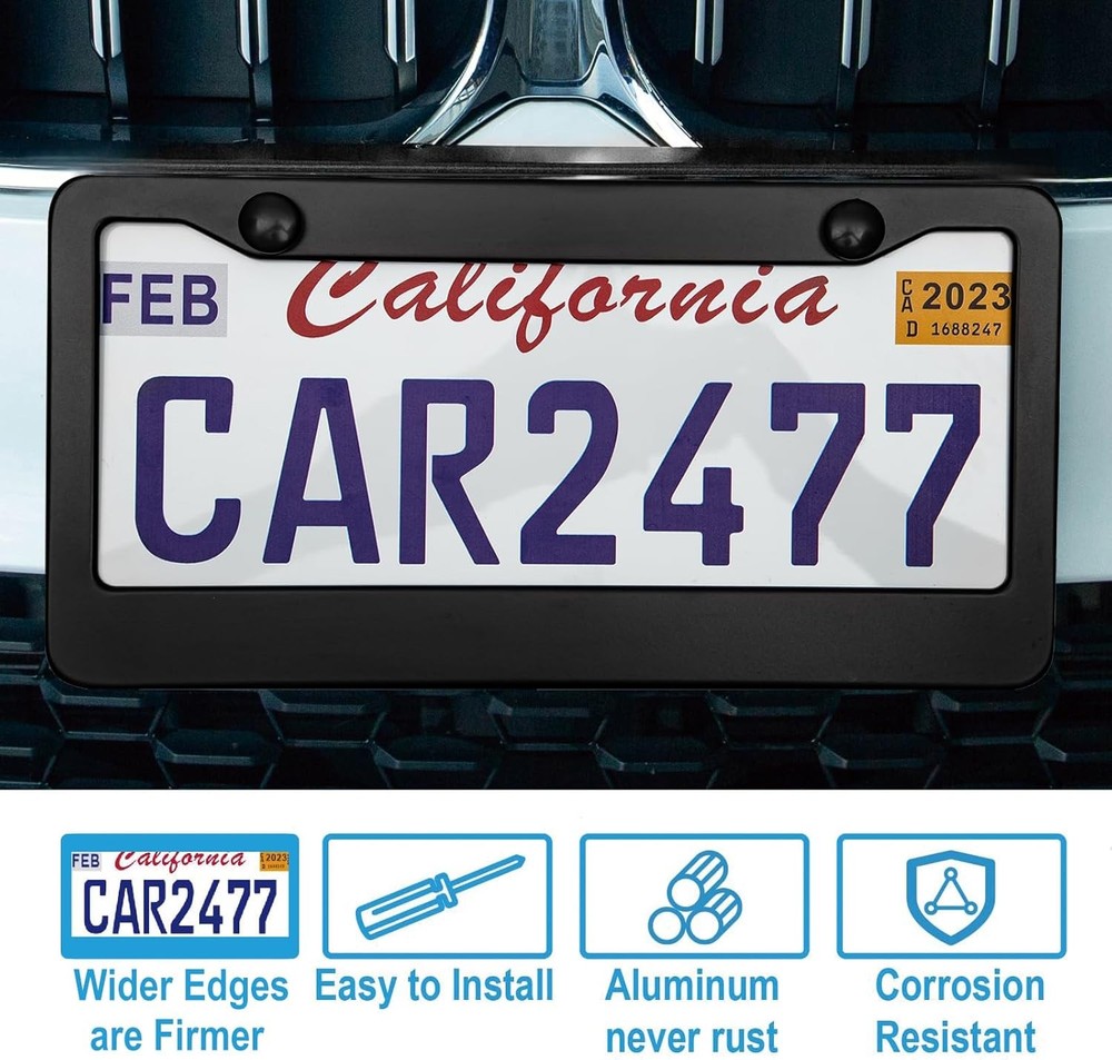 2PCS Matte Black License Plate Frames, 2 Holes Solid Aluminum License Plate