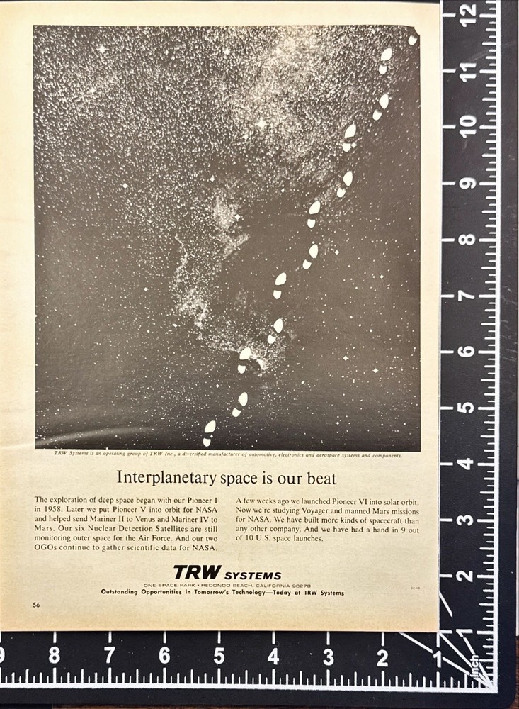 TRW Systems Interplanetary Space Exploration Vintage Print Ad 1966