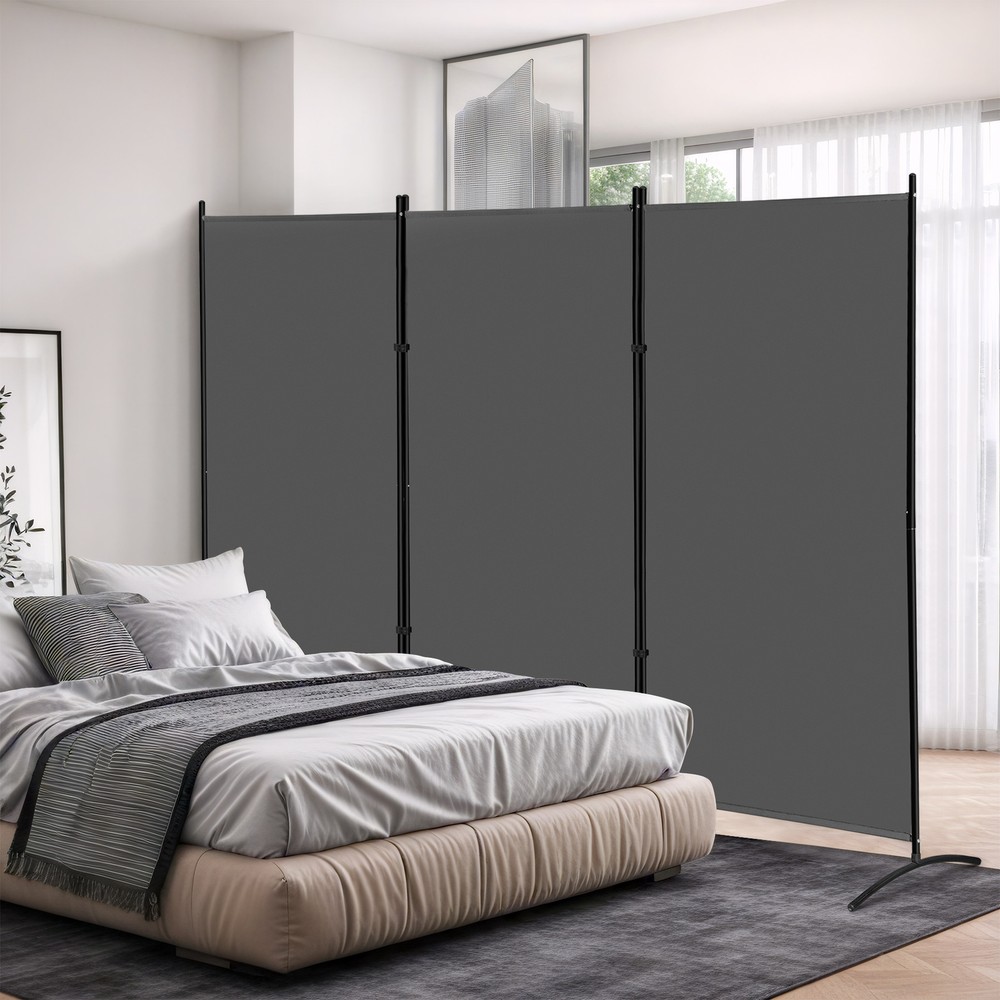 3 Panel Room Divider 6 FT Tall Folding Privacy Screens Partition Separator Gray