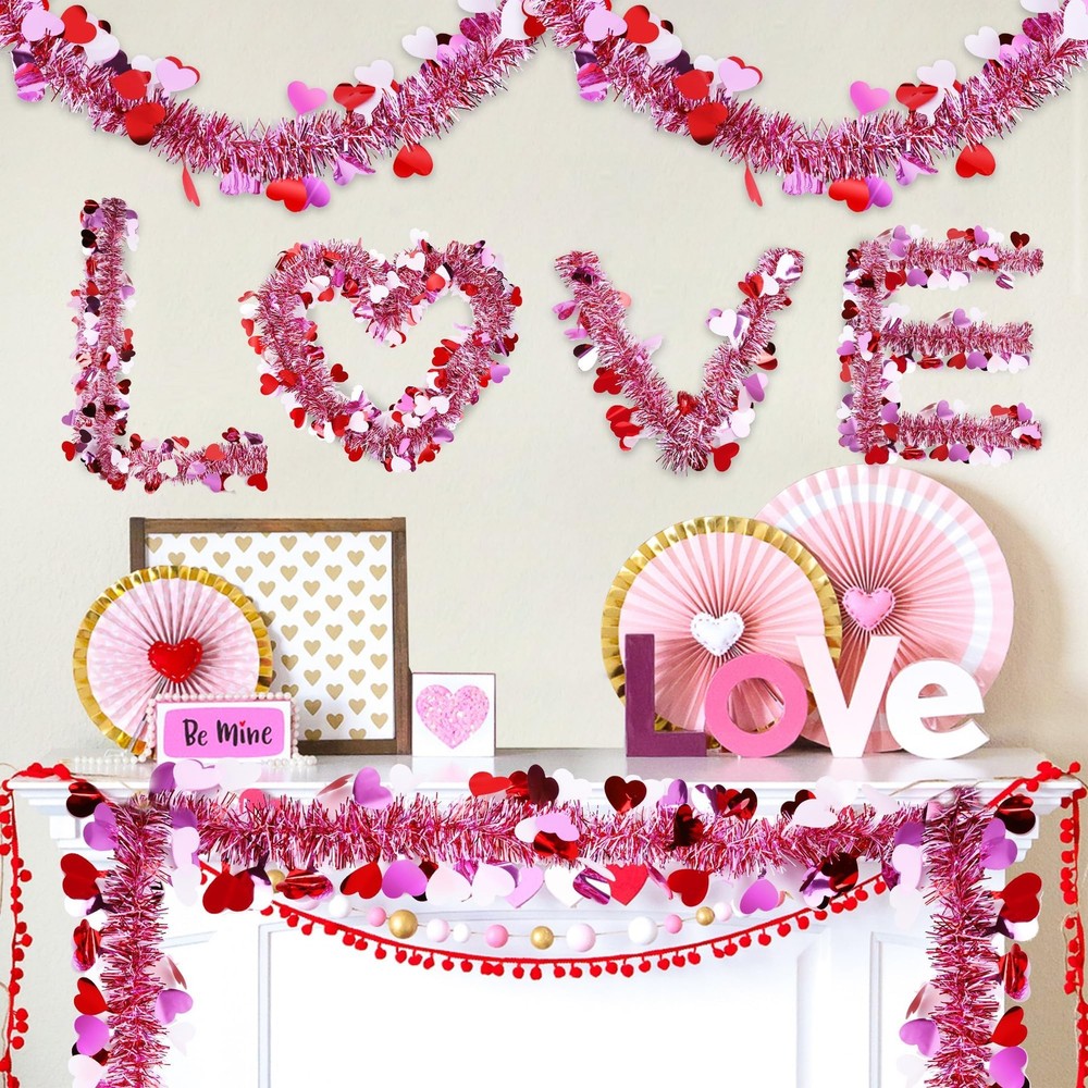 Valentines Day Decor, Total 66 Ft 2 Strings 66FT, Red Pink White Hearts