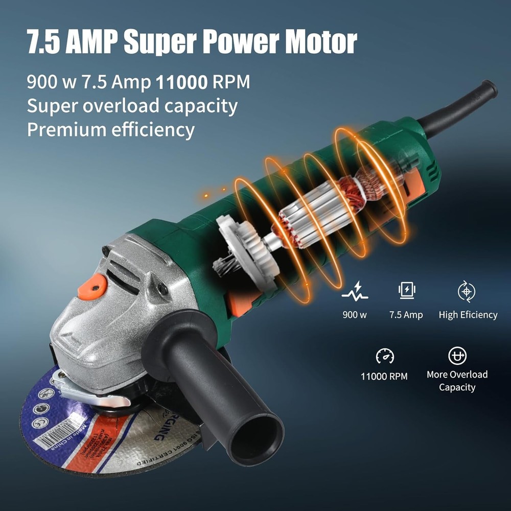 Angle Grinder, 7.5-Amp 4 1/2 Angle Grinder Tool, Variable Speed Angle Grinder, E