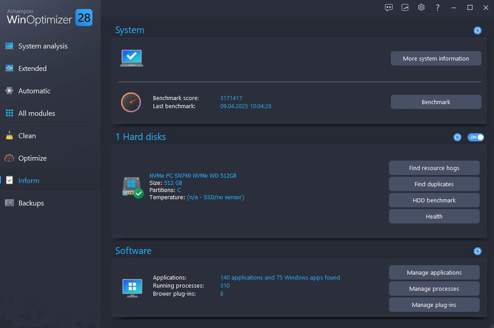 Win­Optimizer 28 - More Control, Security, and Power for Your PC