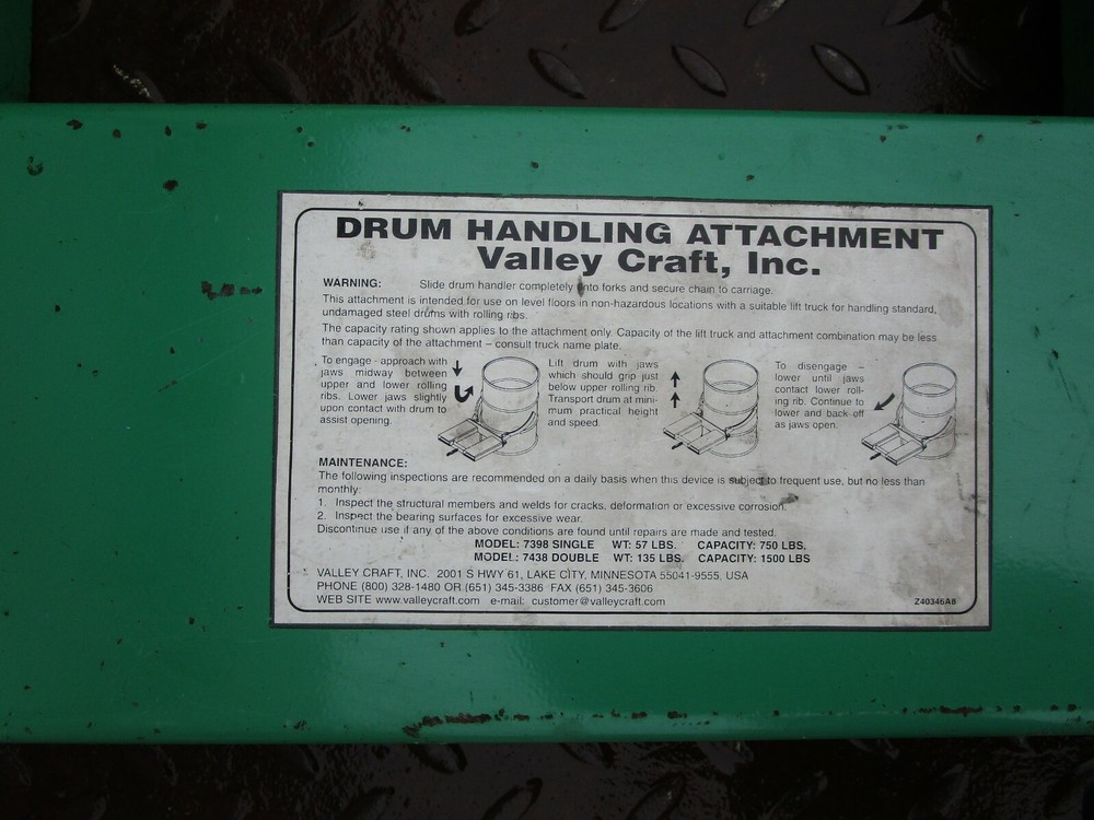Forklift, Drum Snatcher, Valley Craft, Forklift Attachment