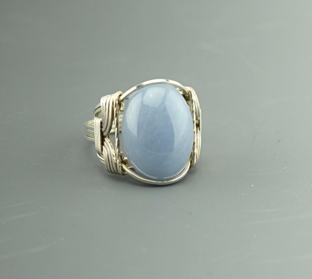 Sterling Silver Angelite Wire Wrapped Ring
