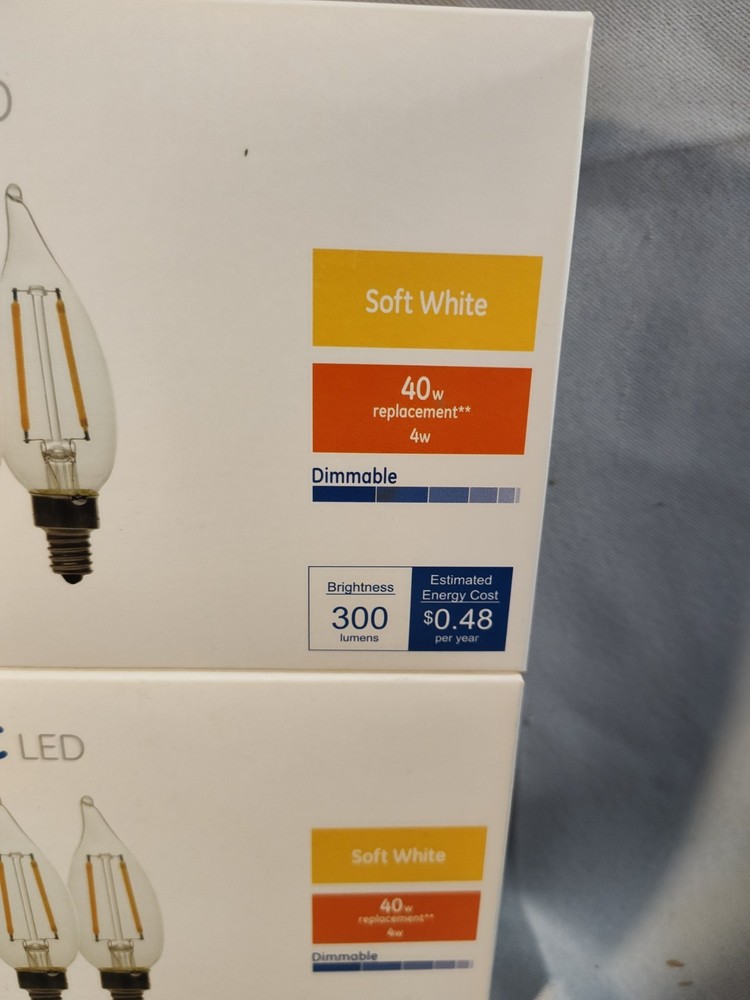 2 Pack 12 Bulbs GE Basic 40W Led Candelabra Base CAC Dimmable Soft White