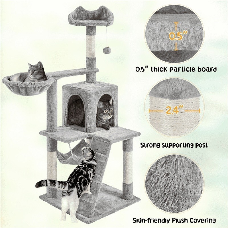 54" Cat Tree Tower Hammock Basket Scratching Post Multi Level Small Cats New