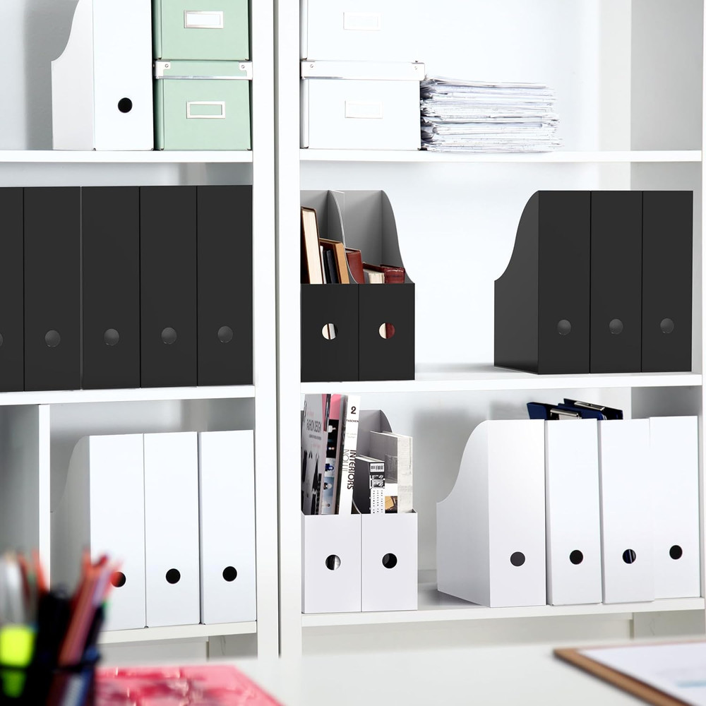 12-Pack Magazine File Holder Box, Foldable Cardboard Organizer, Black