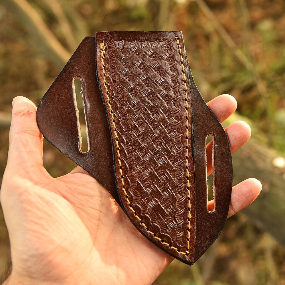 Custom Hand Craft Engraved Leather Knife sheath fixed Blade and folding Tool