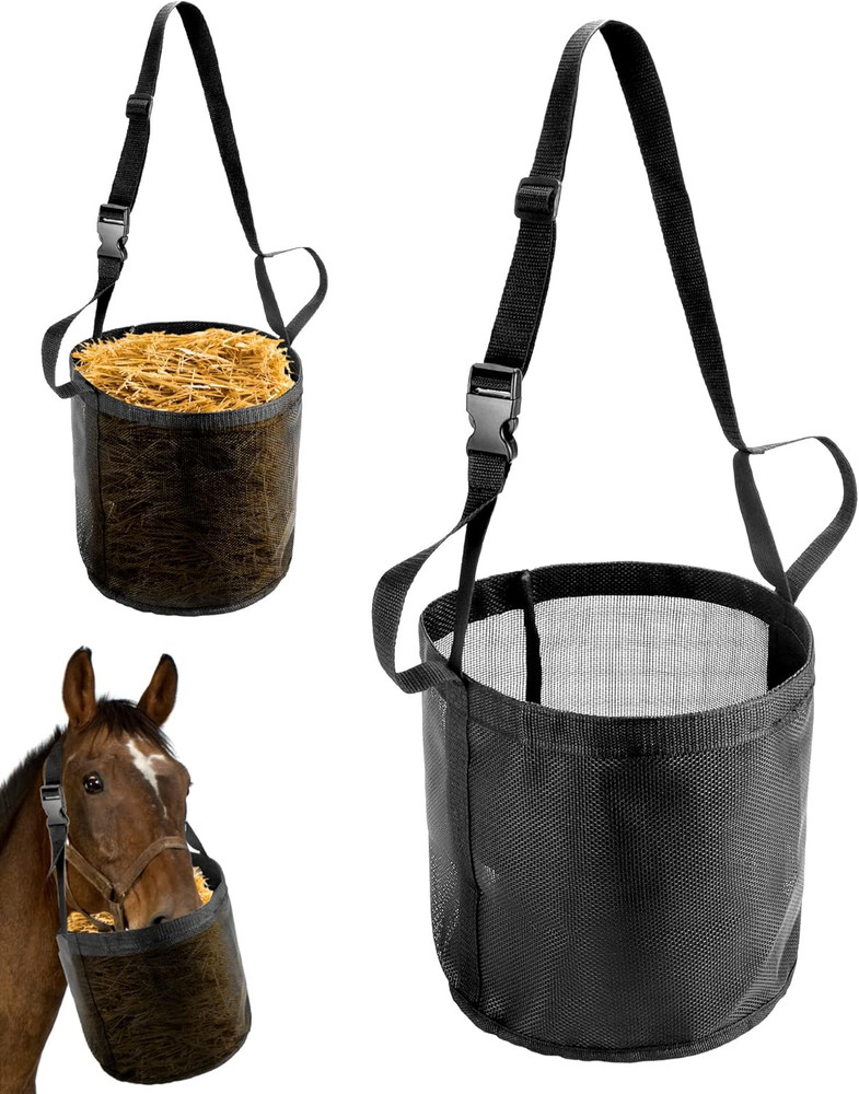 2 Pack Horse Feed Bag for Grain - Durable Mesh Grain Feeder with Adjustable Stra